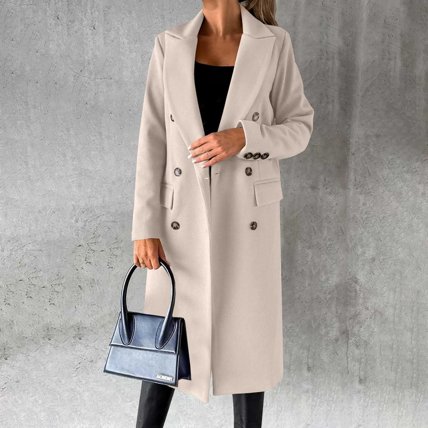 Long Winter Coats for Women Double Breasted Classic Lapel Outerwear Casual Trench Coat