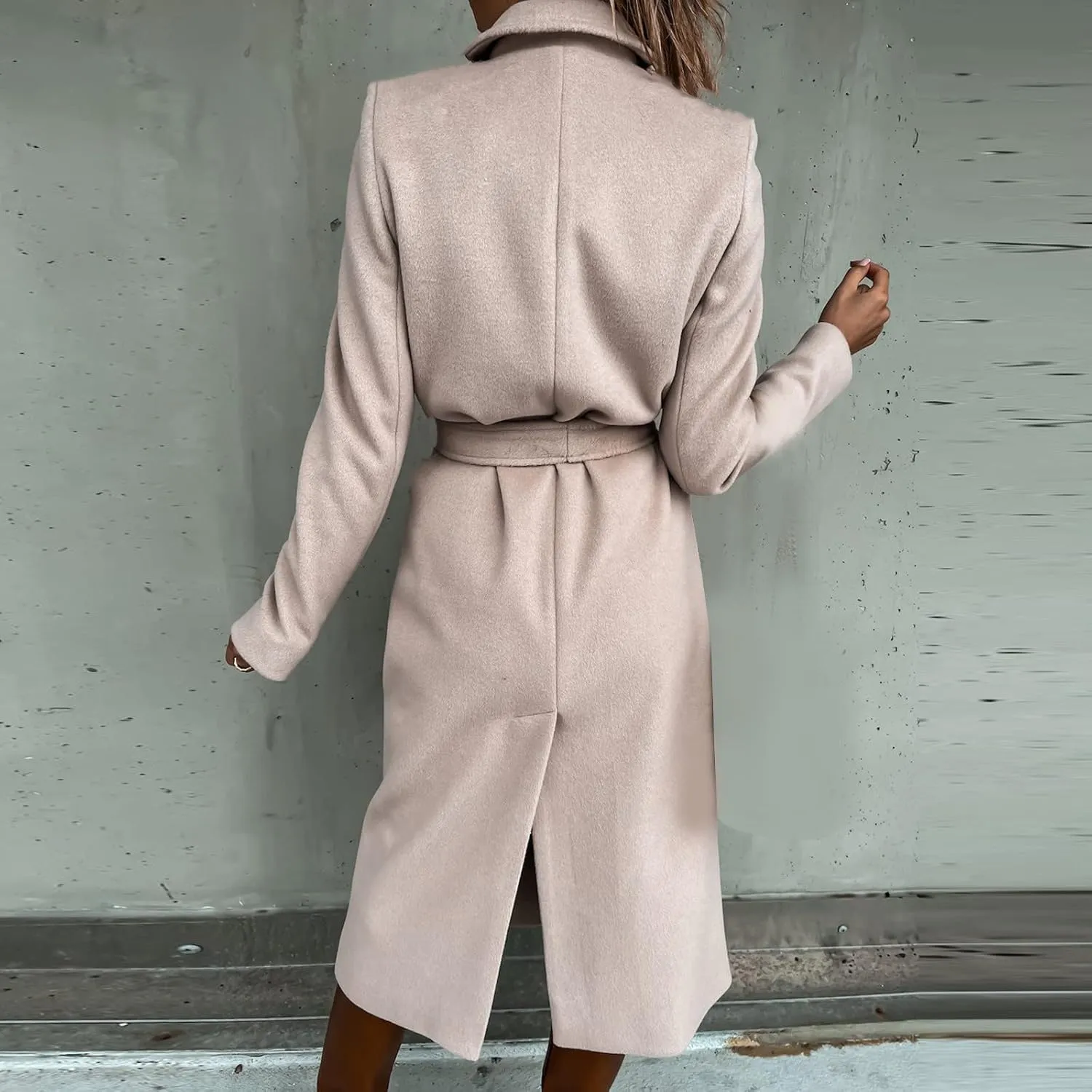 Long Wool Coats for Women Trendy Notched Collar Open Front Trench Coat Woolen Blend Warm Fall Winter Jacket Outwear