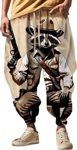 Loose Drop Crotch Trousers Street Feel Casual Sweatpants Funky Printed Plus Size Trousers Hammer Pants Trousers