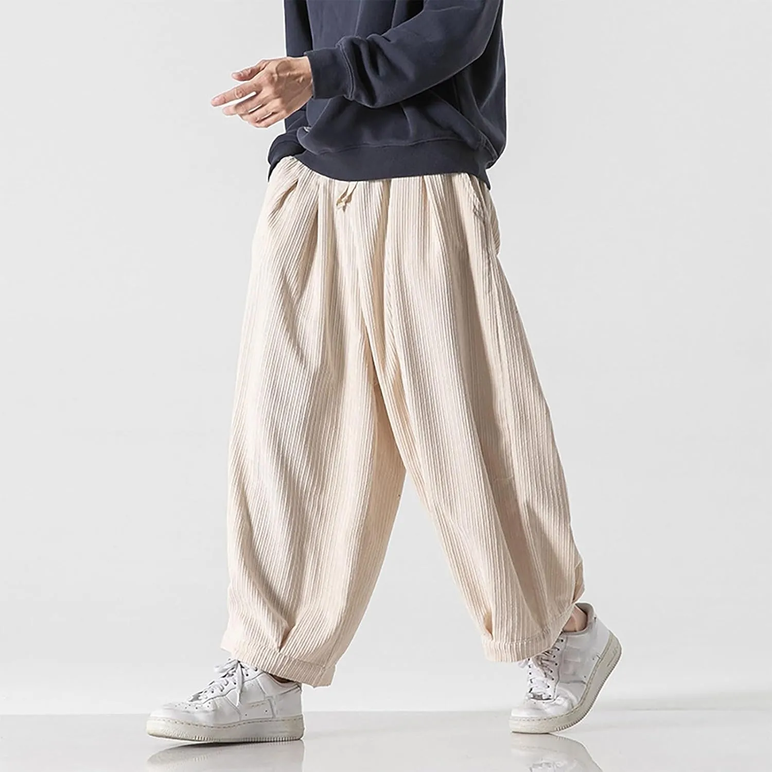 Loose Fit Corduroy Harem Yoga Pants for Men Hippie Hip Hop Drop Crotch Trousers Baggy Tapered Leg Aladdin Boho Pants
