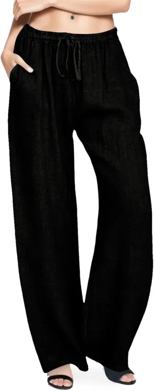 Loose Fitting Summer Pants For Women Trousers Pants Work Trendy Linen Wide Leg Drawstring Lounge Beach Sweatpants