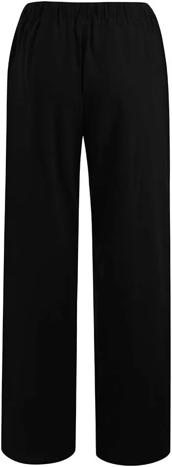 Loose Fitting Summer Pants For Women Trousers Pants Work Trendy Linen Wide Leg Drawstring Lounge Beach Sweatpants