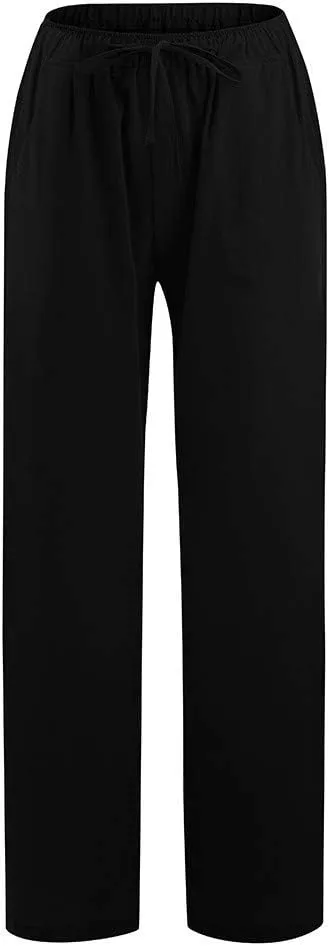 Loose Fitting Summer Pants For Women Trousers Pants Work Trendy Linen Wide Leg Drawstring Lounge Beach Sweatpants