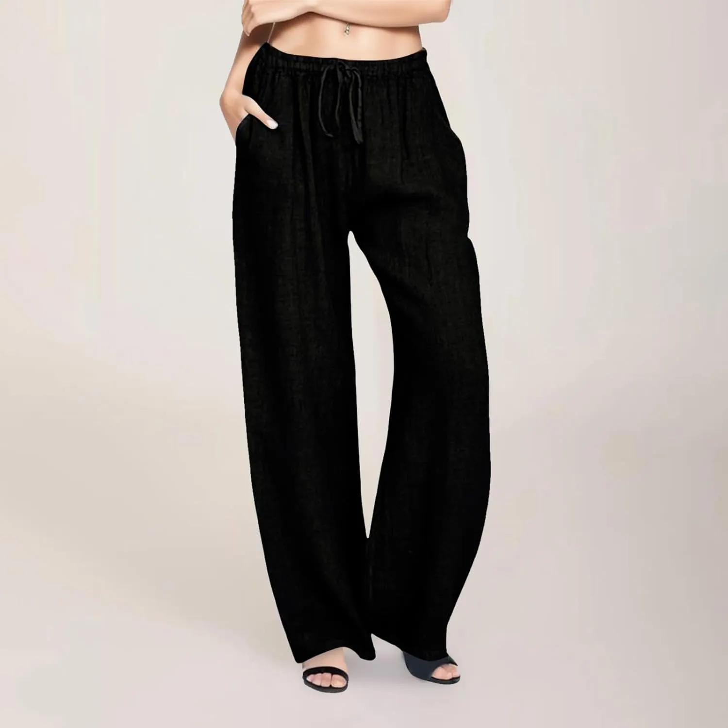 Loose Fitting Summer Pants For Women Trousers Pants Work Trendy Linen Wide Leg Drawstring Lounge Beach Sweatpants