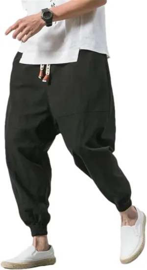 Loose Harem Pants Men's Cotton Linen Pants Style Solid Color Vintage Trousers Streetwear Sweatpants