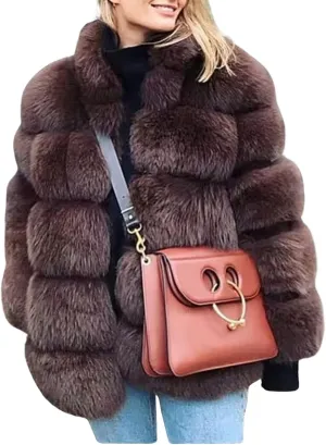 loveimgs Women Fluffy Faux Fur Coat Winter Fake Fur Leather Zip Up Teddy Coat Puffer Jacket Parka Elegant Warm Overcoat