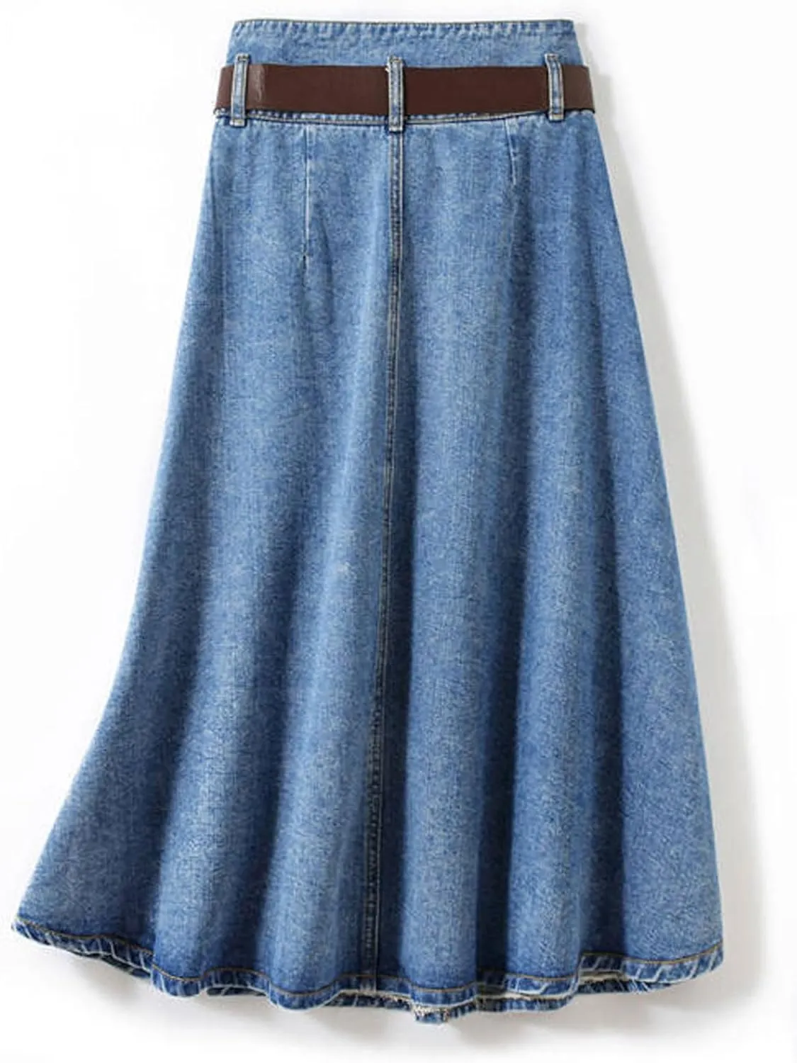 loveimgs Women Western Midi Denim Skirt High Waisted Mid Long Jean Skirt Y2k Button Up Flowy A Line Skirt Pocket Belt