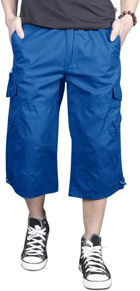 MAGNIVIT Men's Capri Long Elastic Cargo Shorts Below Knee Shorts 3/4 Cotton Cargo Casual Shorts with Multi-Pockets