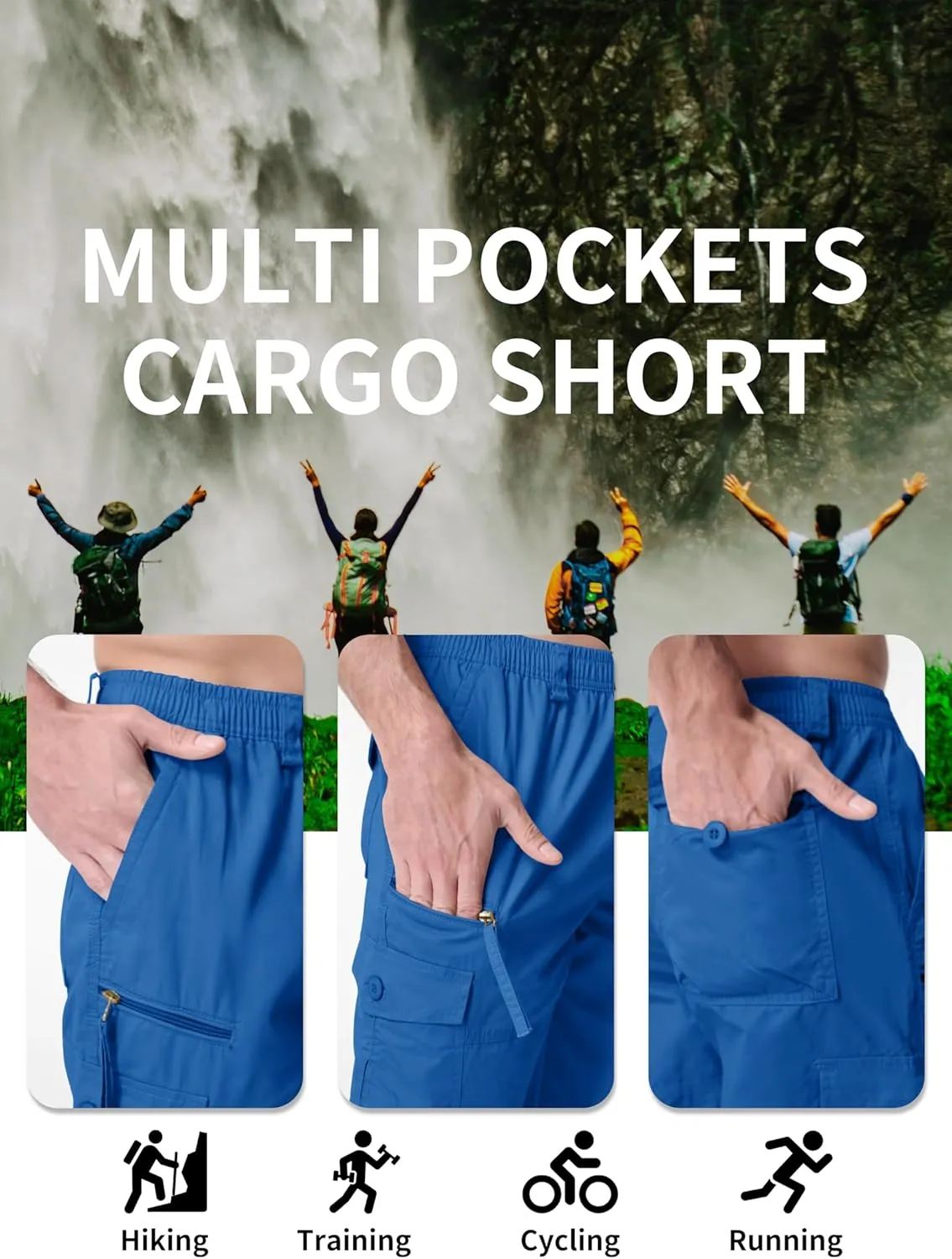 MAGNIVIT Men's Capri Long Elastic Cargo Shorts Below Knee Shorts 3/4 Cotton Cargo Casual Shorts with Multi-Pockets