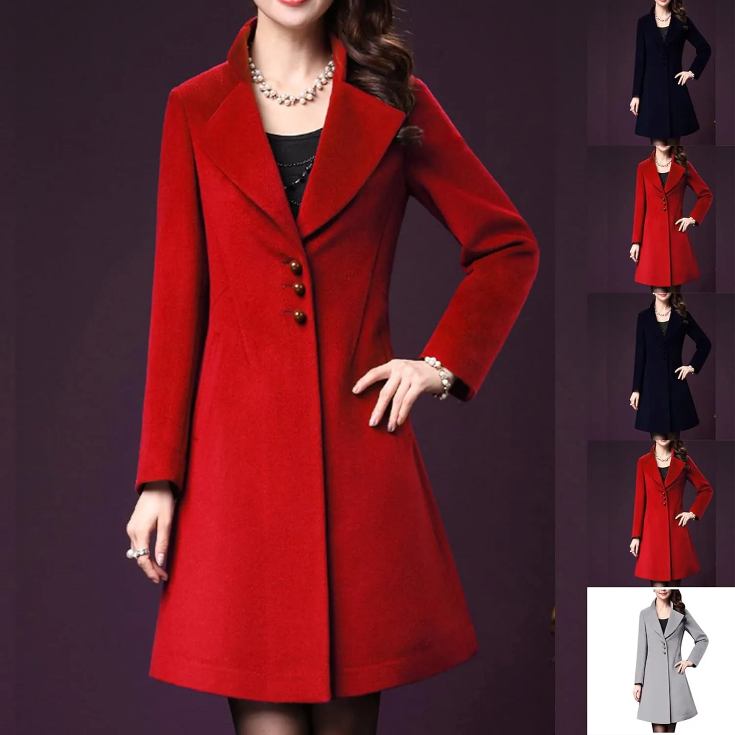 maisdgop Long Trench Coat for Women Winter Wool Open Front Windbreaker Trendy Long Sleeve Warm Lapel Overcoat with Pockets