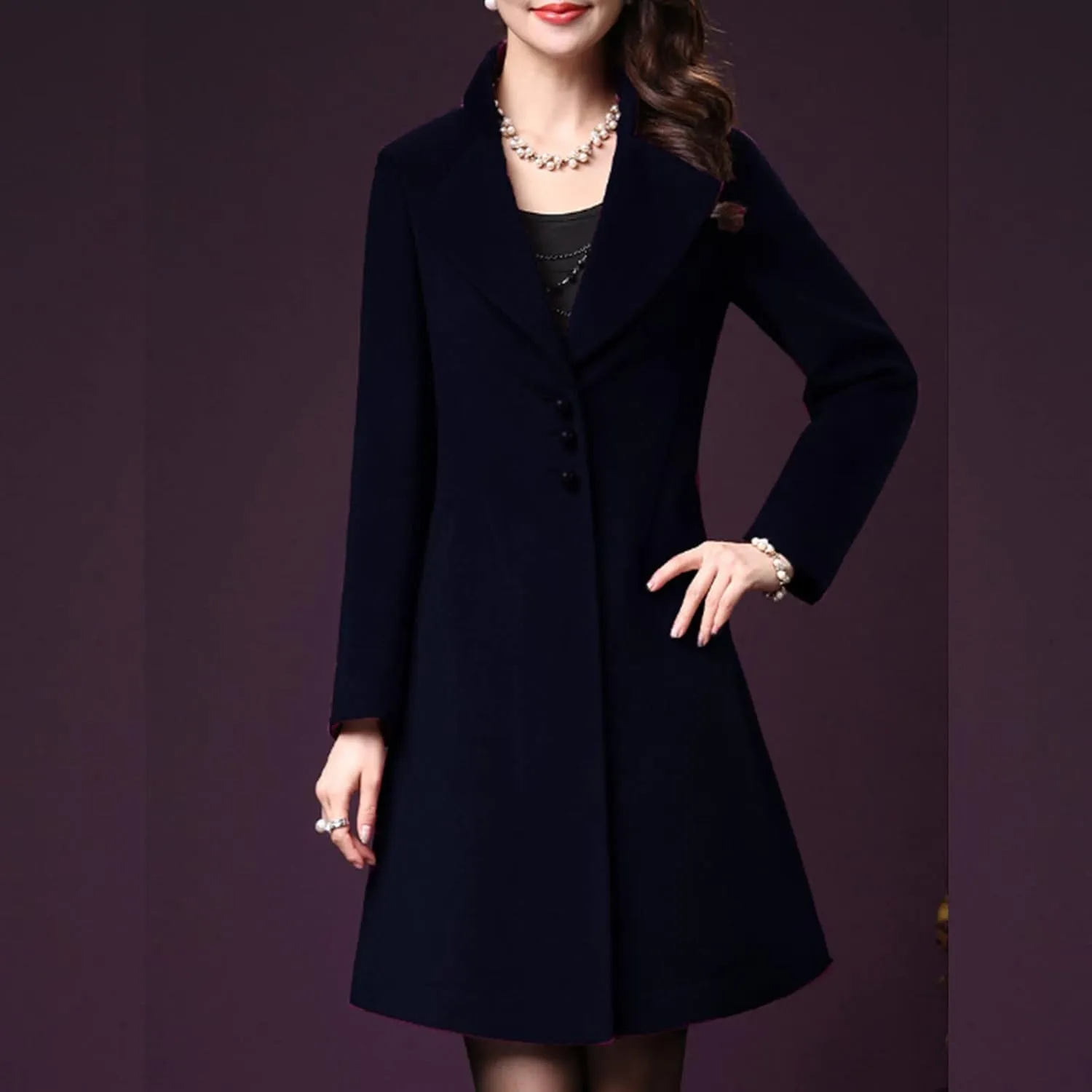 maisdgop Long Trench Coat for Women Winter Wool Open Front Windbreaker Trendy Long Sleeve Warm Lapel Overcoat with Pockets