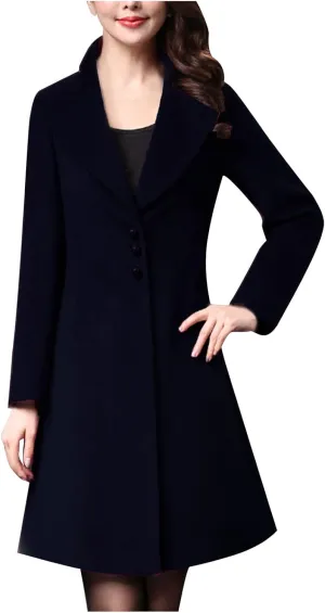 maisdgop Long Trench Coat for Women Winter Wool Open Front Windbreaker Trendy Long Sleeve Warm Lapel Overcoat with Pockets