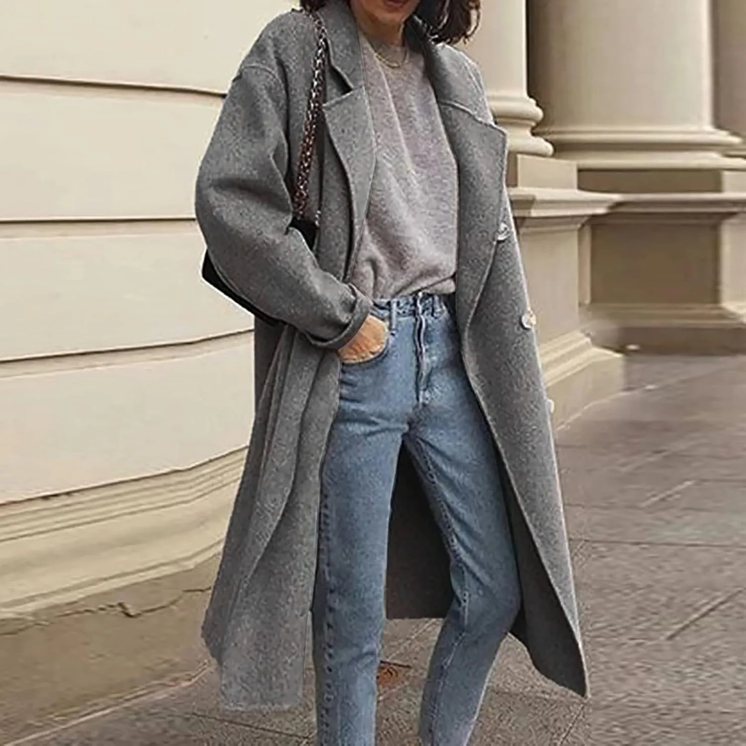 maisdgop Trench Coats for Women Classic Double Breasted Peacoat Long Sleeve Lapel Windbreaker Winter Woolen Cloth Jackets
