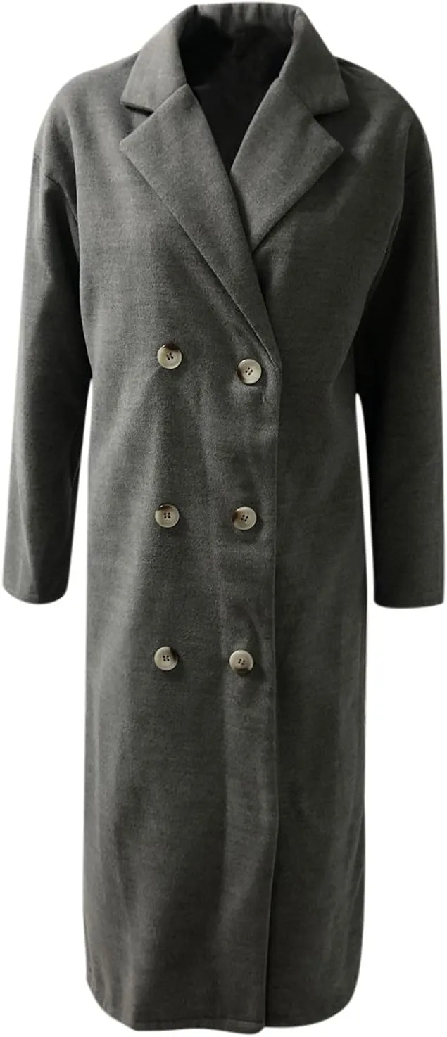 maisdgop Trench Coats for Women Classic Double Breasted Peacoat Long Sleeve Lapel Windbreaker Winter Woolen Cloth Jackets