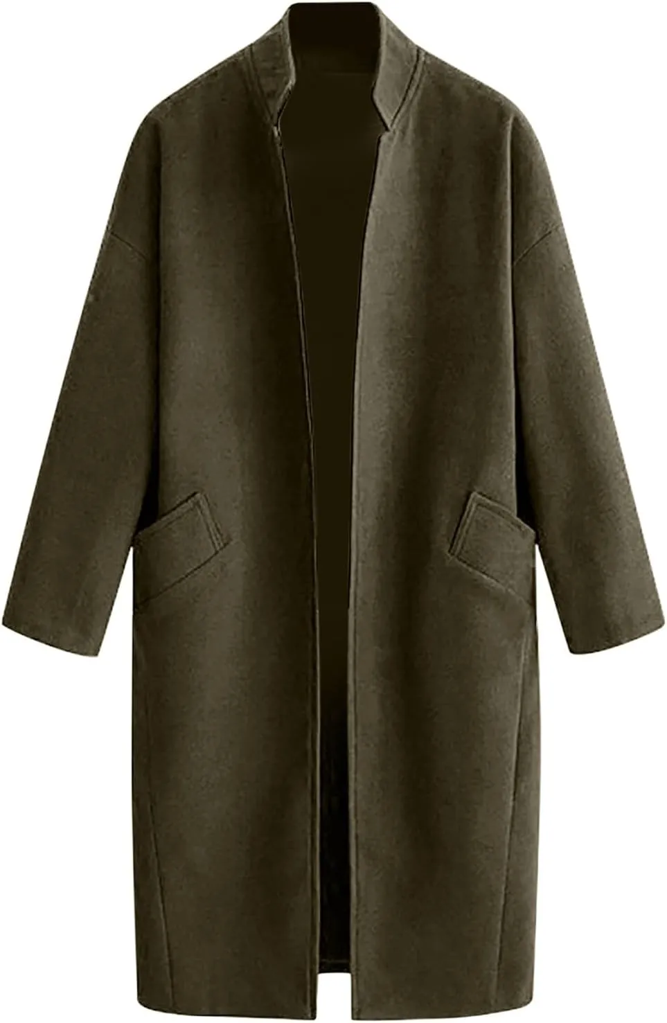 maisdgop Winter Coats for Women Long Sleeve Lapel Trench Coat Trendy Double Breasted Open Front Woolen Cloth Windbreaker