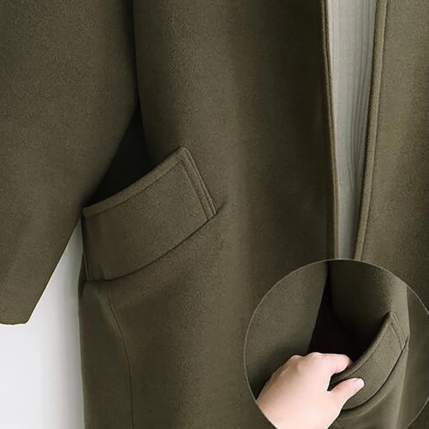 maisdgop Winter Coats for Women Long Sleeve Lapel Trench Coat Trendy Double Breasted Open Front Woolen Cloth Windbreaker