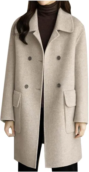 maisdgop Women's Trench Coat 2024 Winter Open Front Double Breasted Peacoats Comfy Long Sleeve Lapel Button down Windbreaker