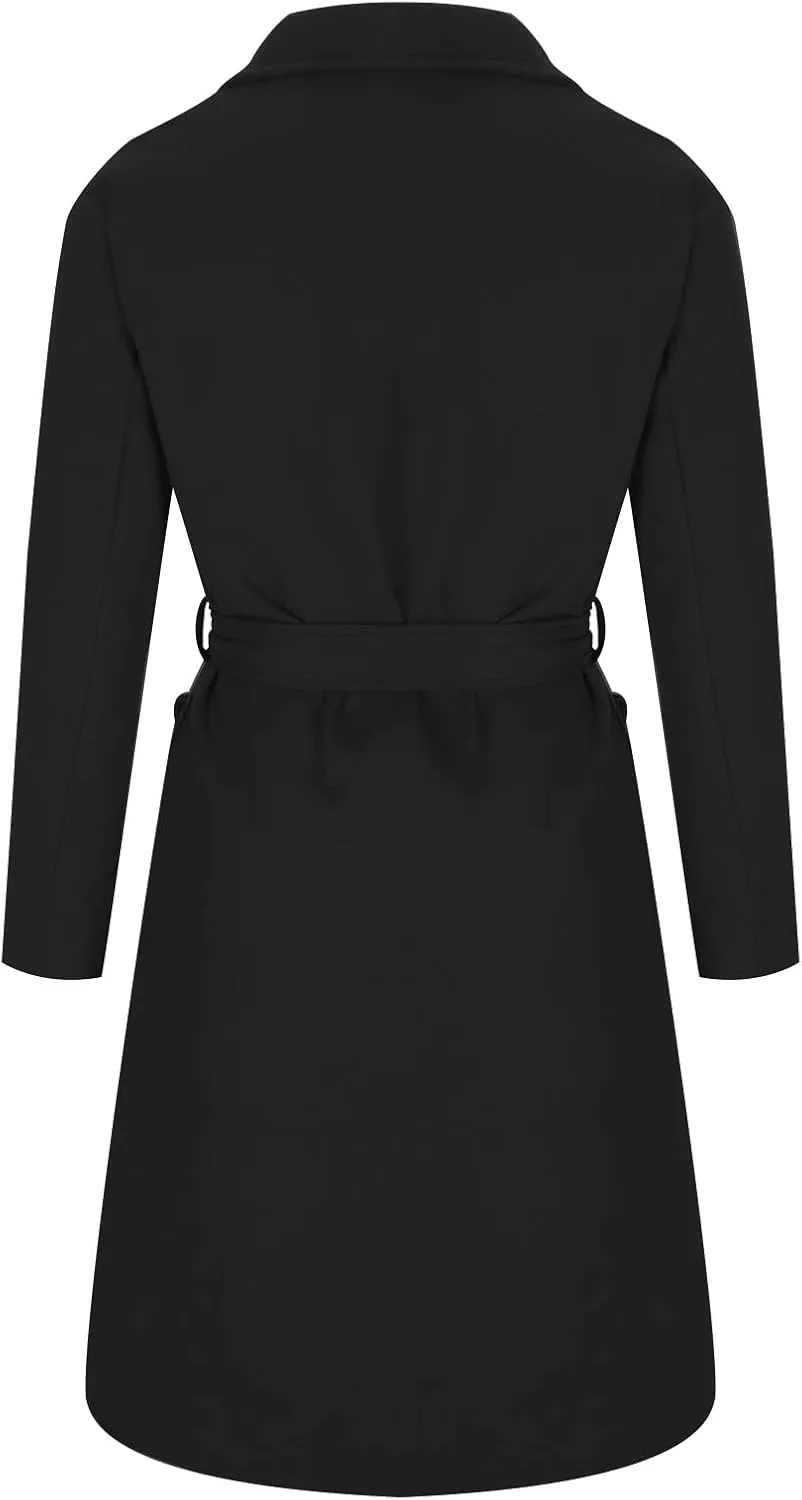 maisdgop Women's Trench Coats Open Front Woolen Cloth Overcoat Thick Long Sleeve Jackets Soft Mid Length Lapel Windbreaker