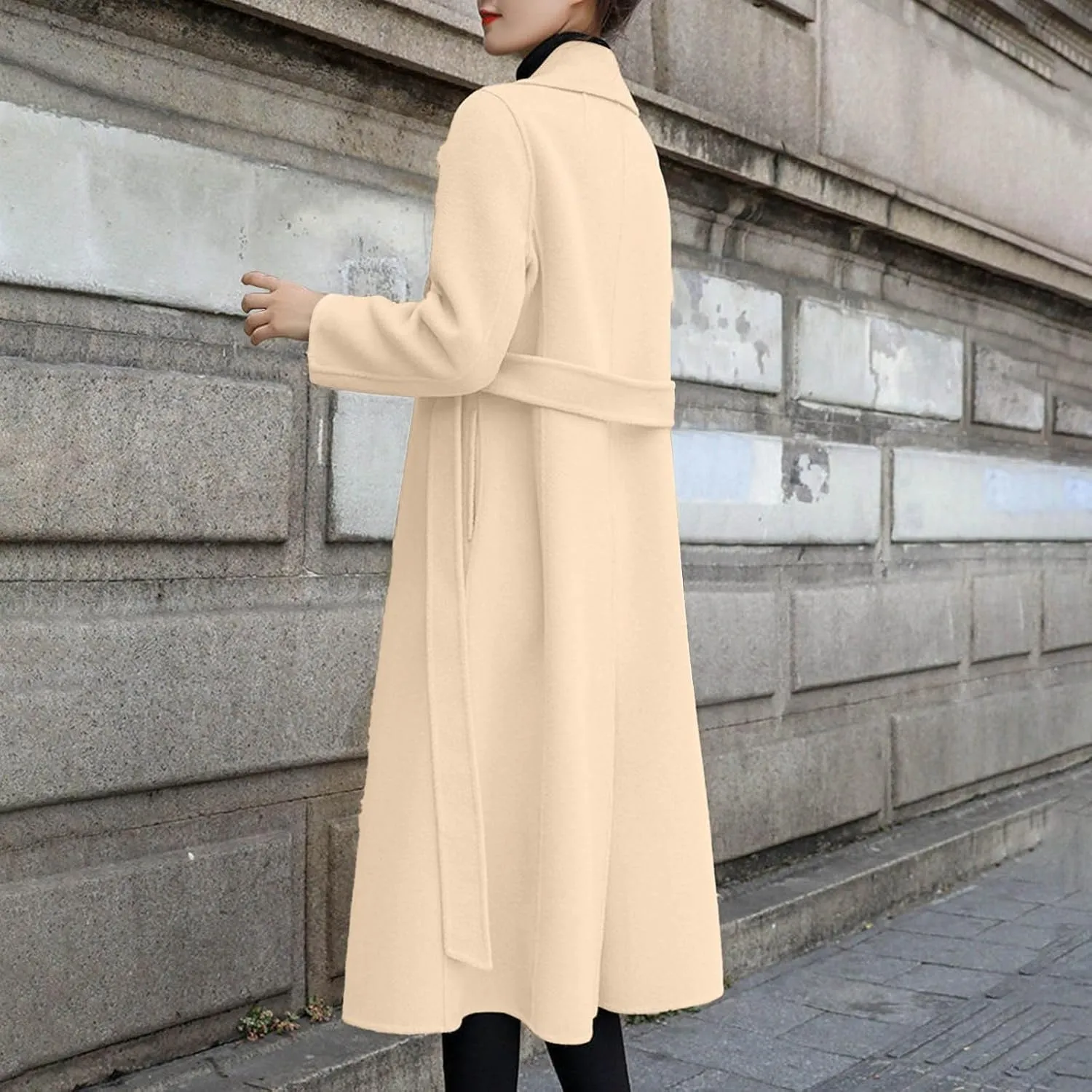 maisdgop Wool Trench Coat Women Long Sleeve Mid Length Windbreaker Winter Woolen Cloth Peacoats Fashion Solid Lapel Jacket