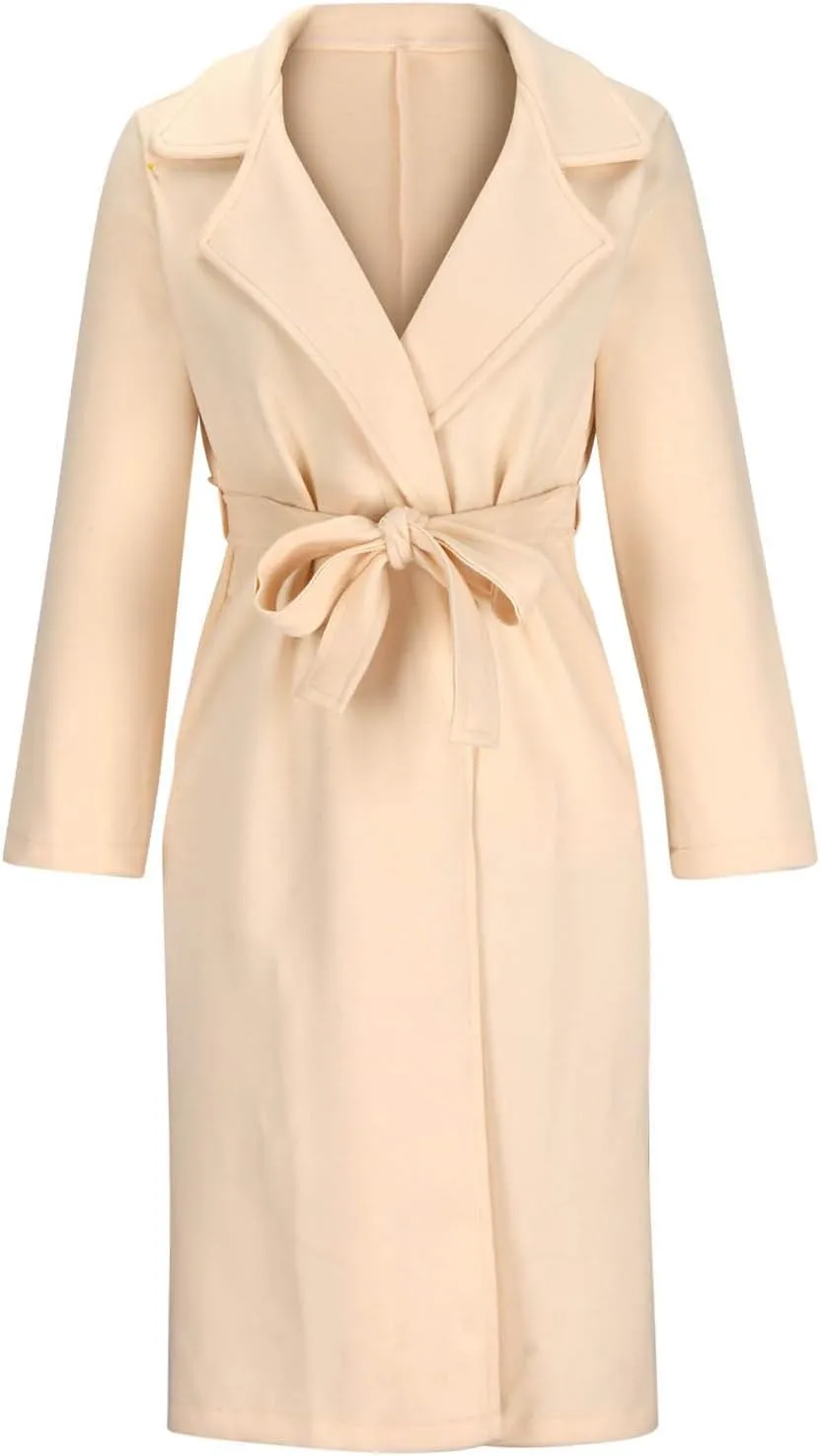 maisdgop Wool Trench Coat Women Long Sleeve Mid Length Windbreaker Winter Woolen Cloth Peacoats Fashion Solid Lapel Jacket