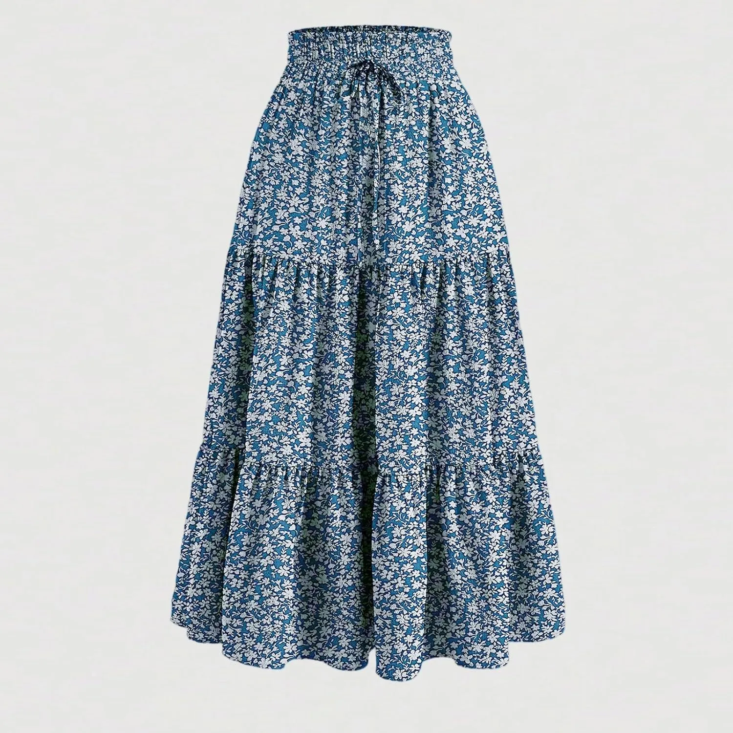 Maxi Skirts for Women 2025 Summer Bohemian High Waisted Long Skirts Flowy Beach Boho Floral Tiered Midi Skirt