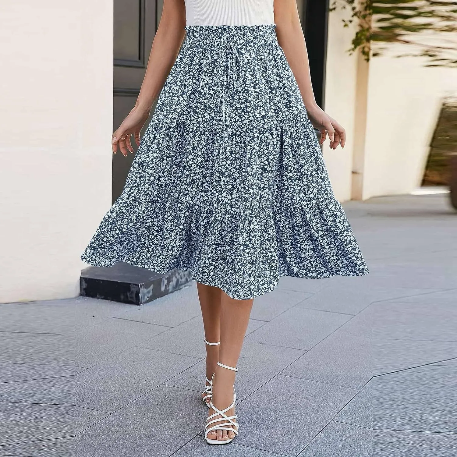 Maxi Skirts for Women 2025 Summer Bohemian High Waisted Long Skirts Flowy Beach Boho Floral Tiered Midi Skirt