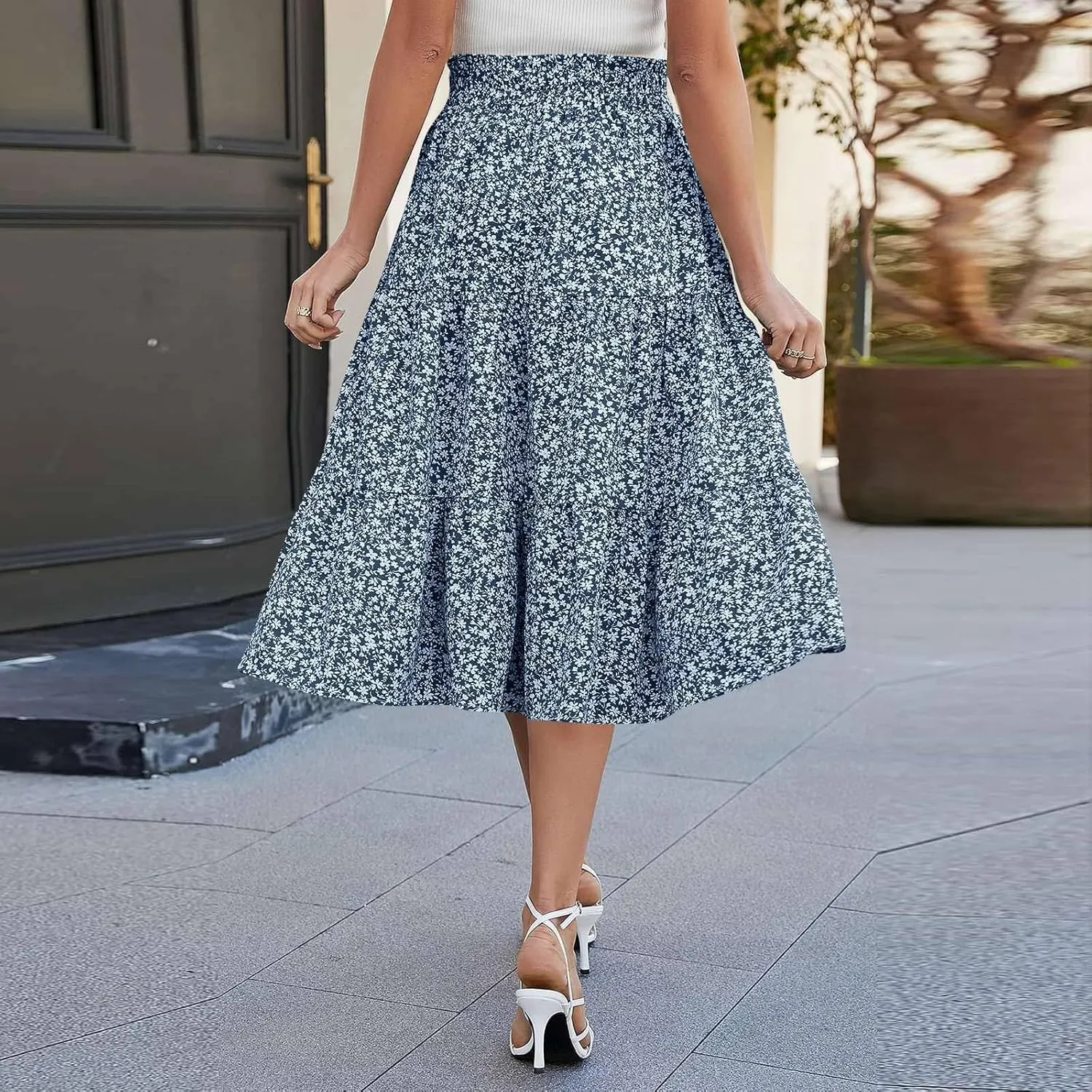 Maxi Skirts for Women 2025 Summer Bohemian High Waisted Long Skirts Flowy Beach Boho Floral Tiered Midi Skirt