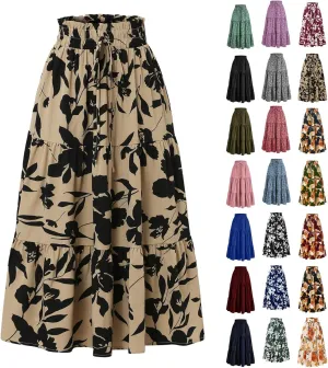Maxi Skirts for Women 2025 Summer Ruffle Elastic High Waist Tiered Skirt Vacation A-Line Flowy Swing Long Skirts