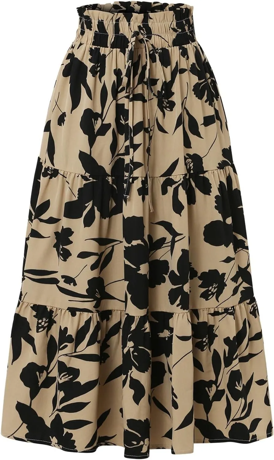 Maxi Skirts for Women 2025 Summer Ruffle Elastic High Waist Tiered Skirt Vacation A-Line Flowy Swing Long Skirts