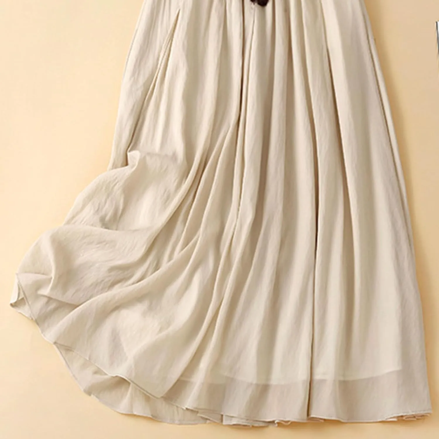 Maxi Skirts for Women Summer Linen High Waist Cotton Retro Double Layered Elastic Solid Flowy Casual Vacation Outfits
