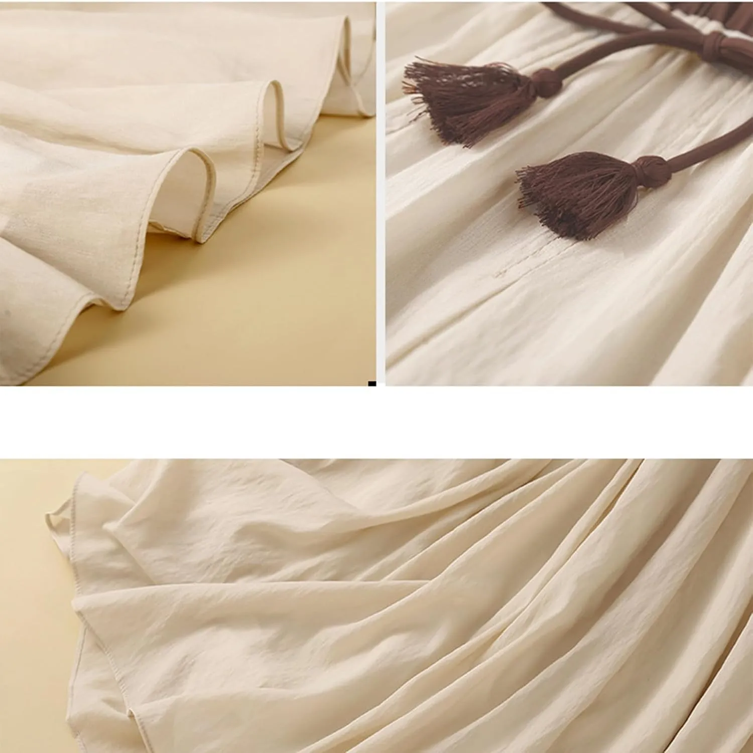 Maxi Skirts for Women Summer Linen High Waist Cotton Retro Double Layered Elastic Solid Flowy Casual Vacation Outfits