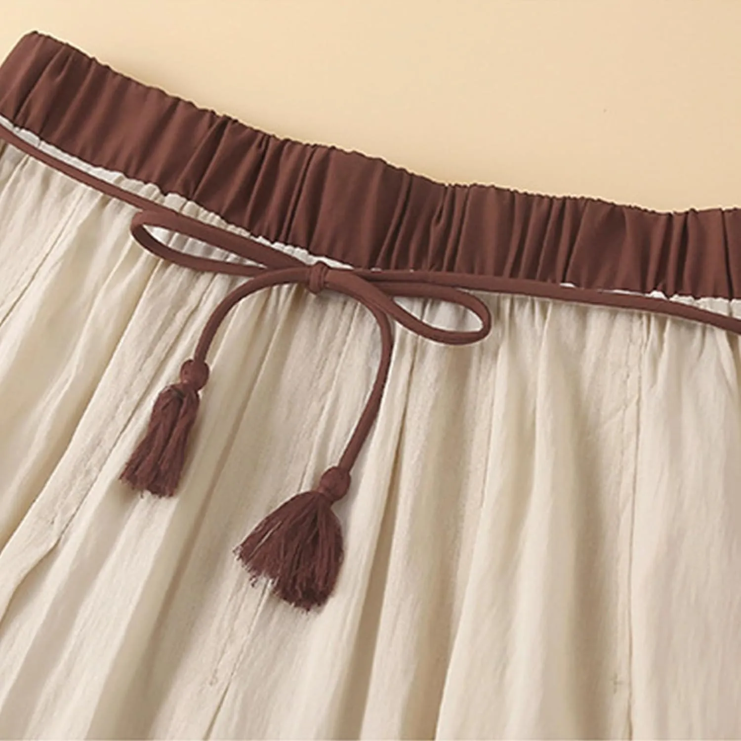 Maxi Skirts for Women Summer Linen High Waist Cotton Retro Double Layered Elastic Solid Flowy Casual Vacation Outfits