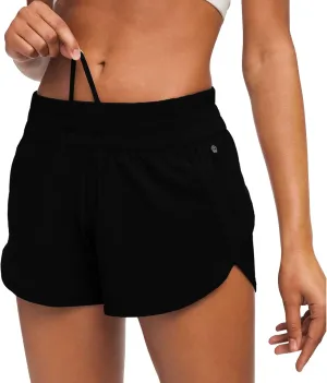 MCEDAR 4" Athletic Shorts for Women with Liner 2 in 1 Running Shorts Quick Dry Zipper Pocket Gym Workout Shorts