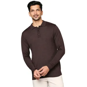 Men Brown Contemporary Fit Solid Wool Blend Round Neck Collar Sweaters