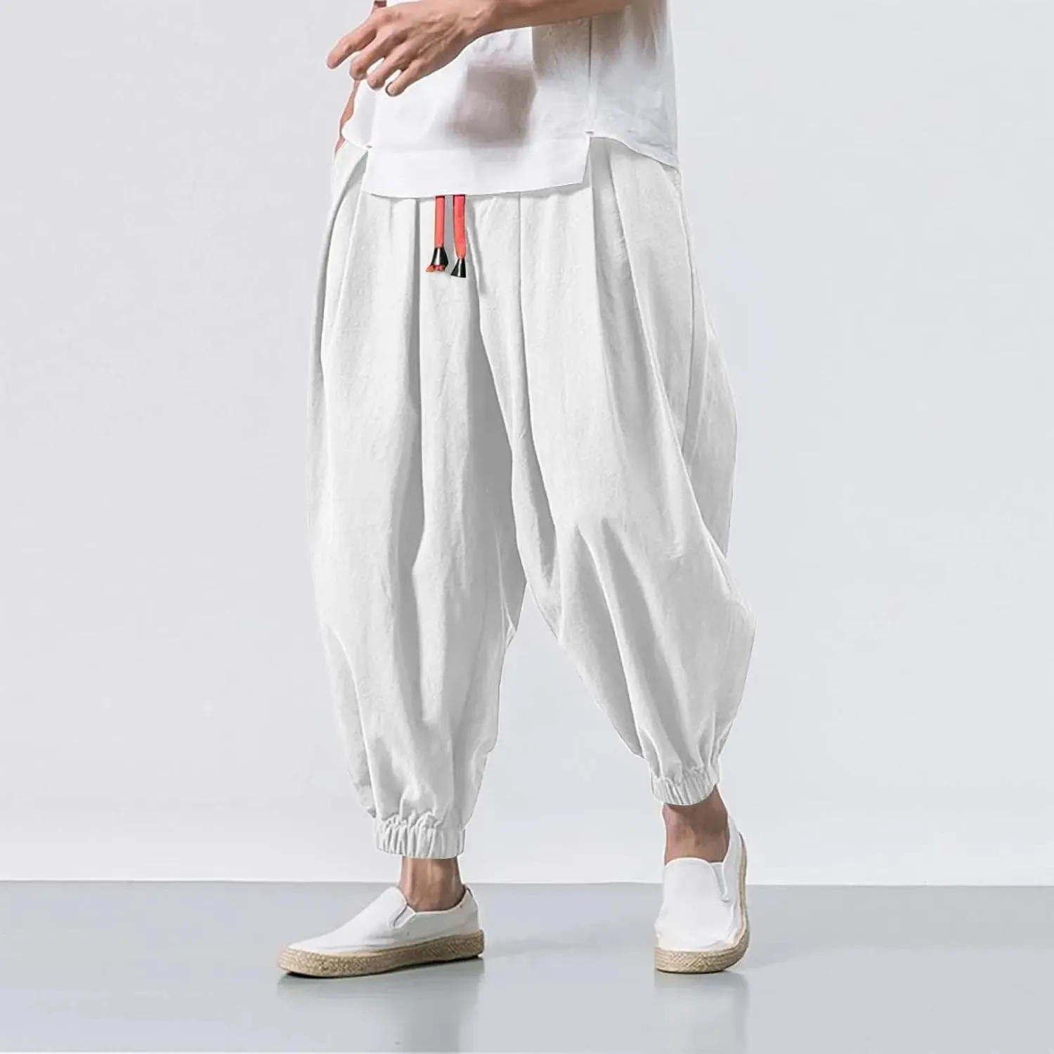 Men Loose Harem Pants Autumn Chinese Linen Sweatpants Casual Trousers Male