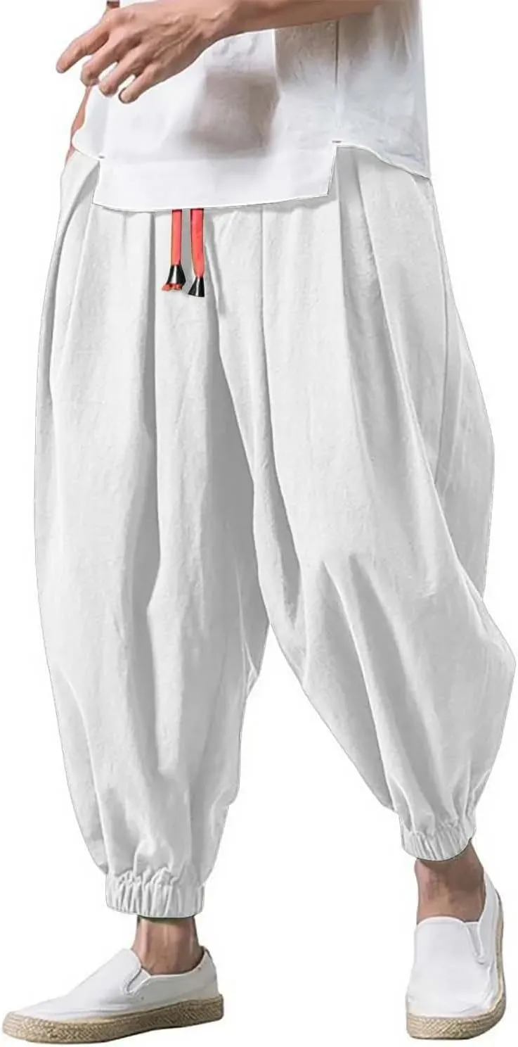 Men Loose Harem Pants Autumn Chinese Linen Sweatpants Casual Trousers Male