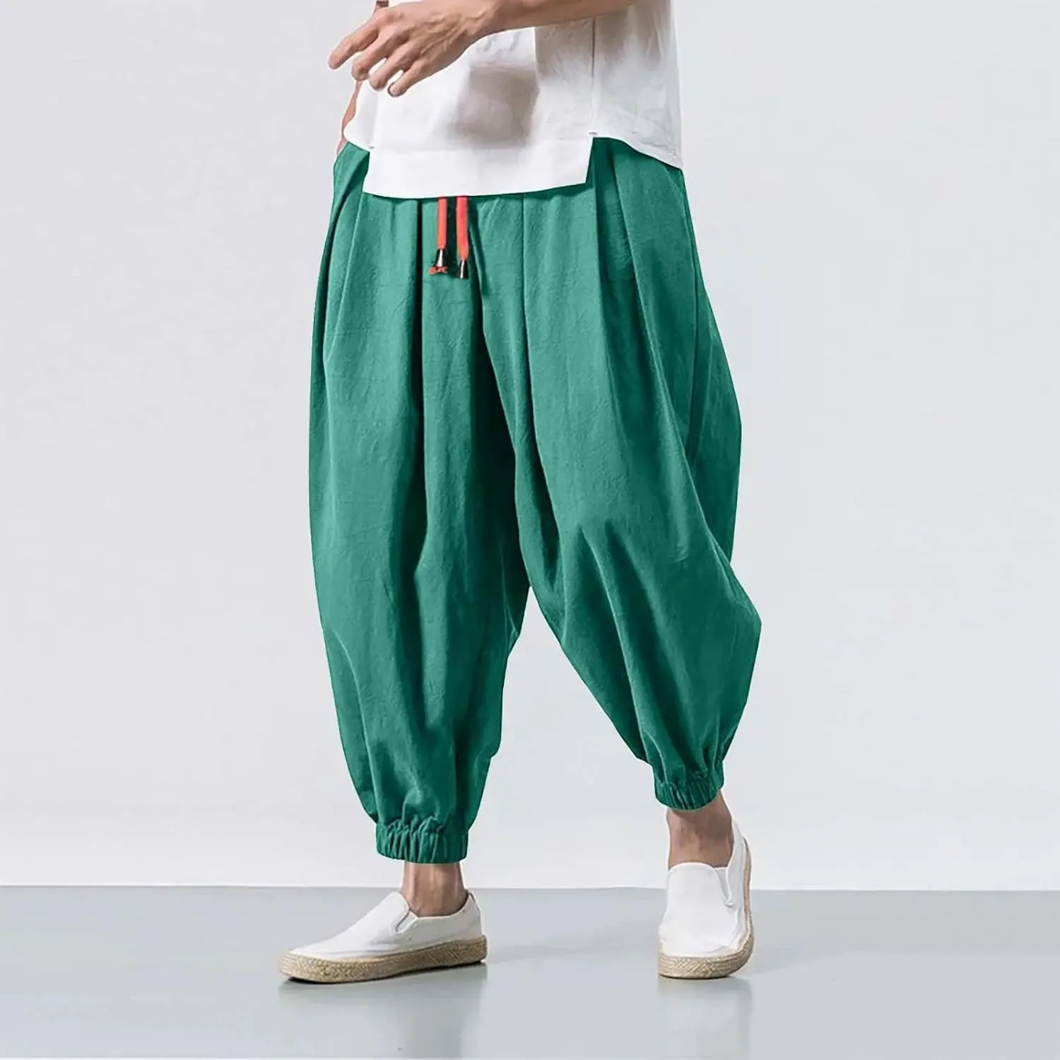 Men Loose Harem Pants Autumn Chinese Linen Sweatpants Casual Trousers Male