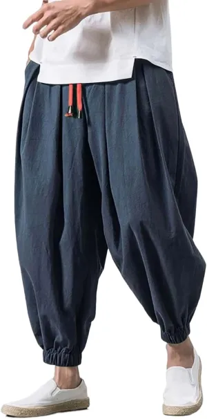Men Loose Harem Pants Autumn Chinese Linen Sweatpants Casual Trousers Male