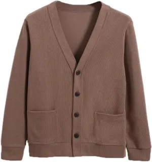 Men's Cotton Cardigan Sweater Long-Sleeve V Neck Buttons Cardigan with Pockets ZXCV11