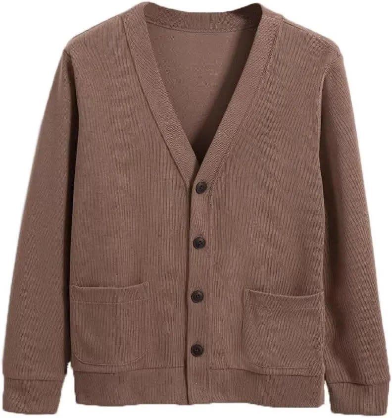 Men's Cotton Cardigan Sweater Long-Sleeve V Neck Buttons Cardigan with Pockets ZXCV11