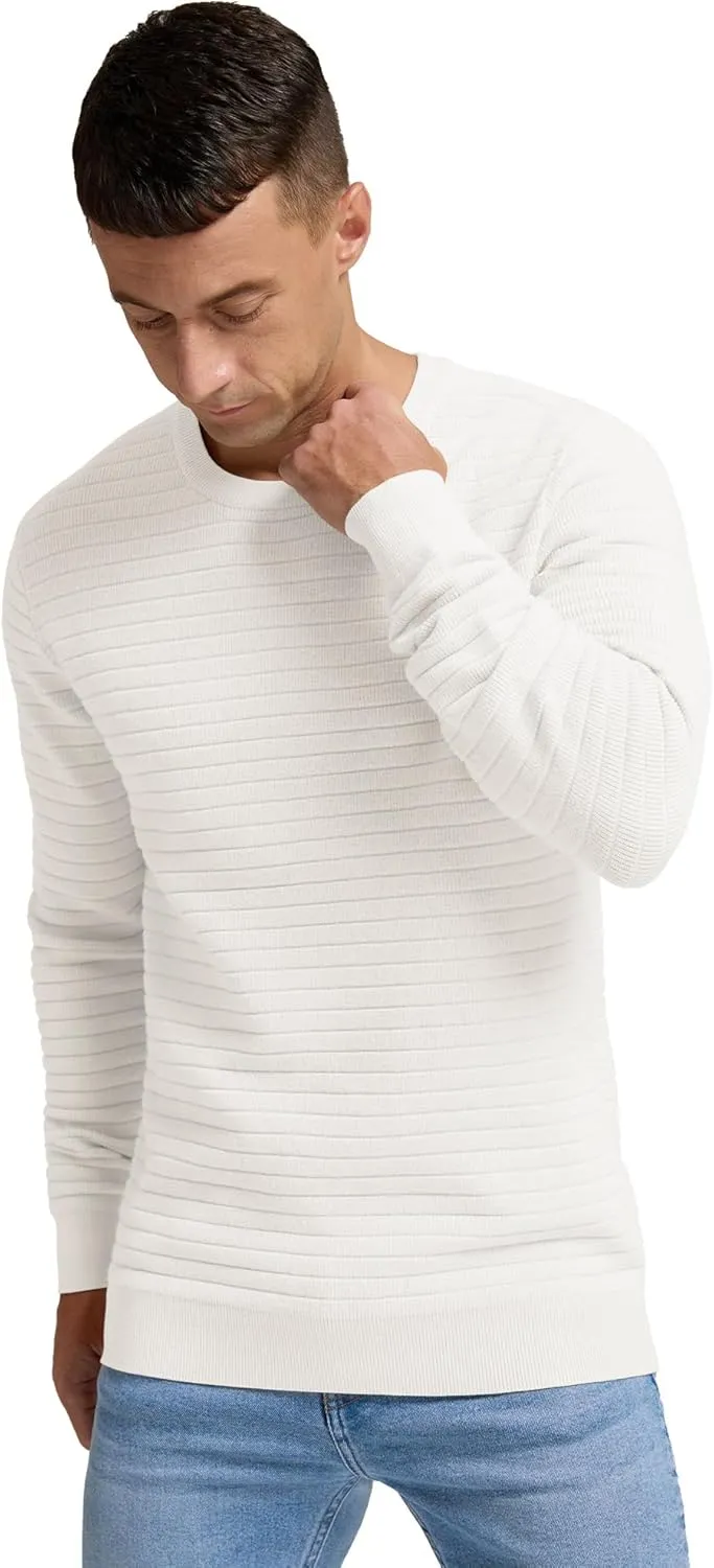 Men's Crewneck Pullover Sweater Solid Knitted Soft Long Sleeve Casual Sweater