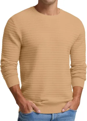 Men's Crewneck Pullover Sweater Solid Knitted Soft Long Sleeve Casual Sweater