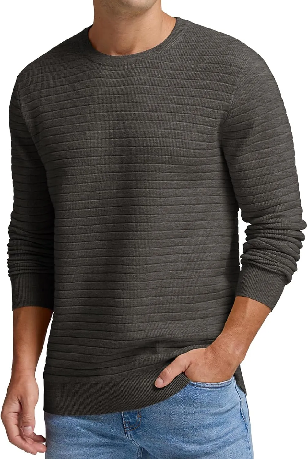 Men's Crewneck Pullover Sweater Solid Knitted Soft Long Sleeve Casual Sweater
