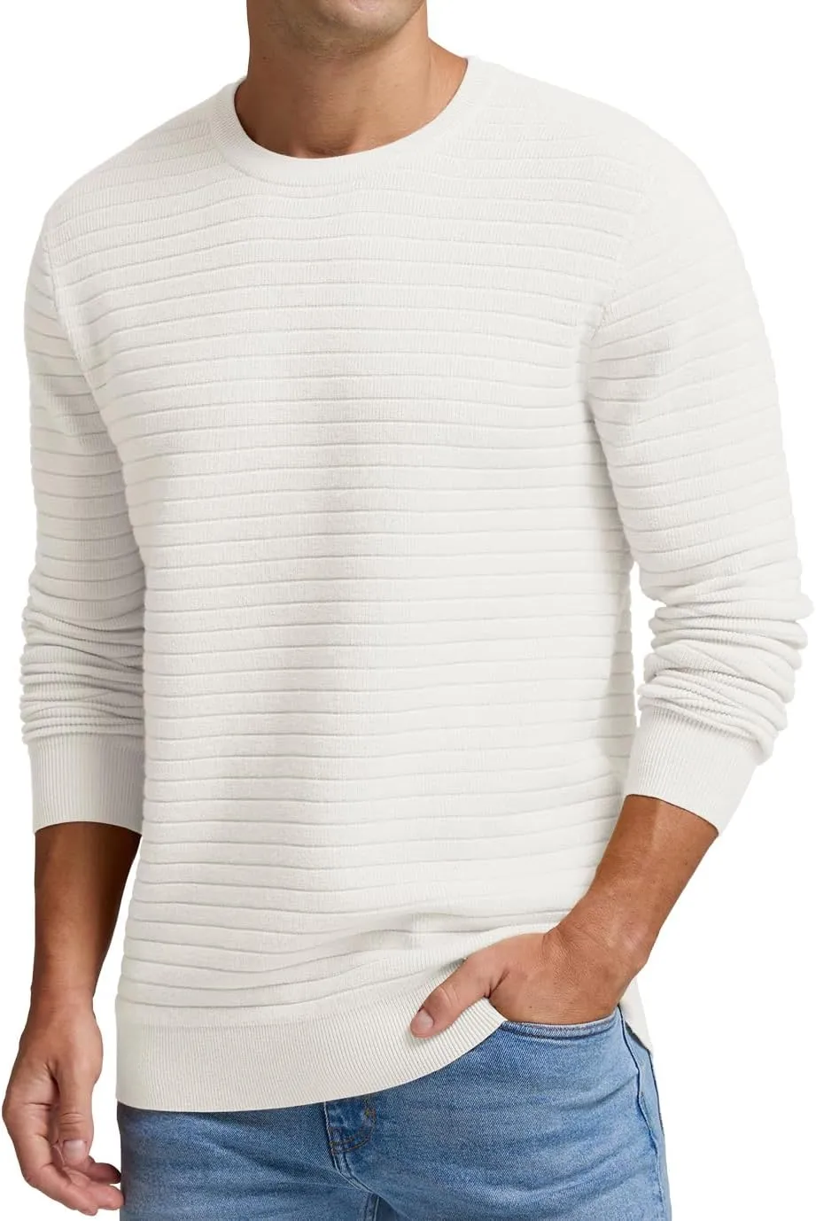 Men's Crewneck Pullover Sweater Solid Knitted Soft Long Sleeve Casual Sweater