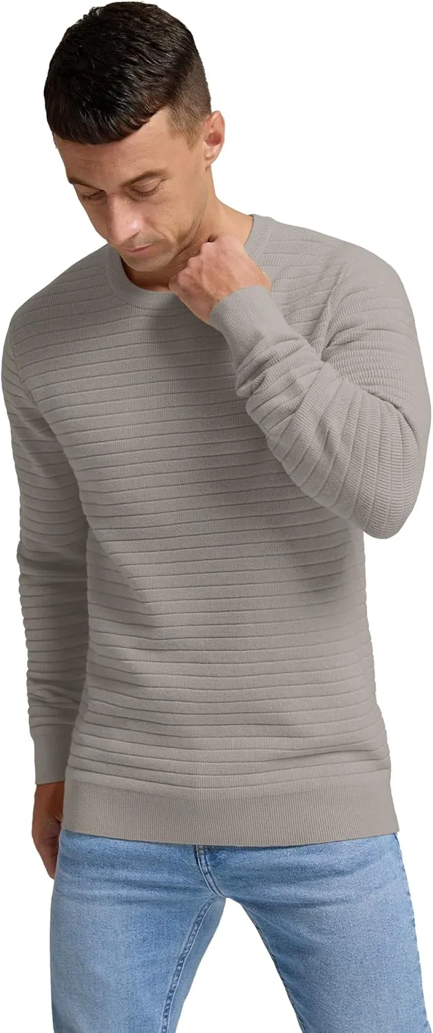 Men's Crewneck Pullover Sweater Solid Knitted Soft Long Sleeve Casual Sweater