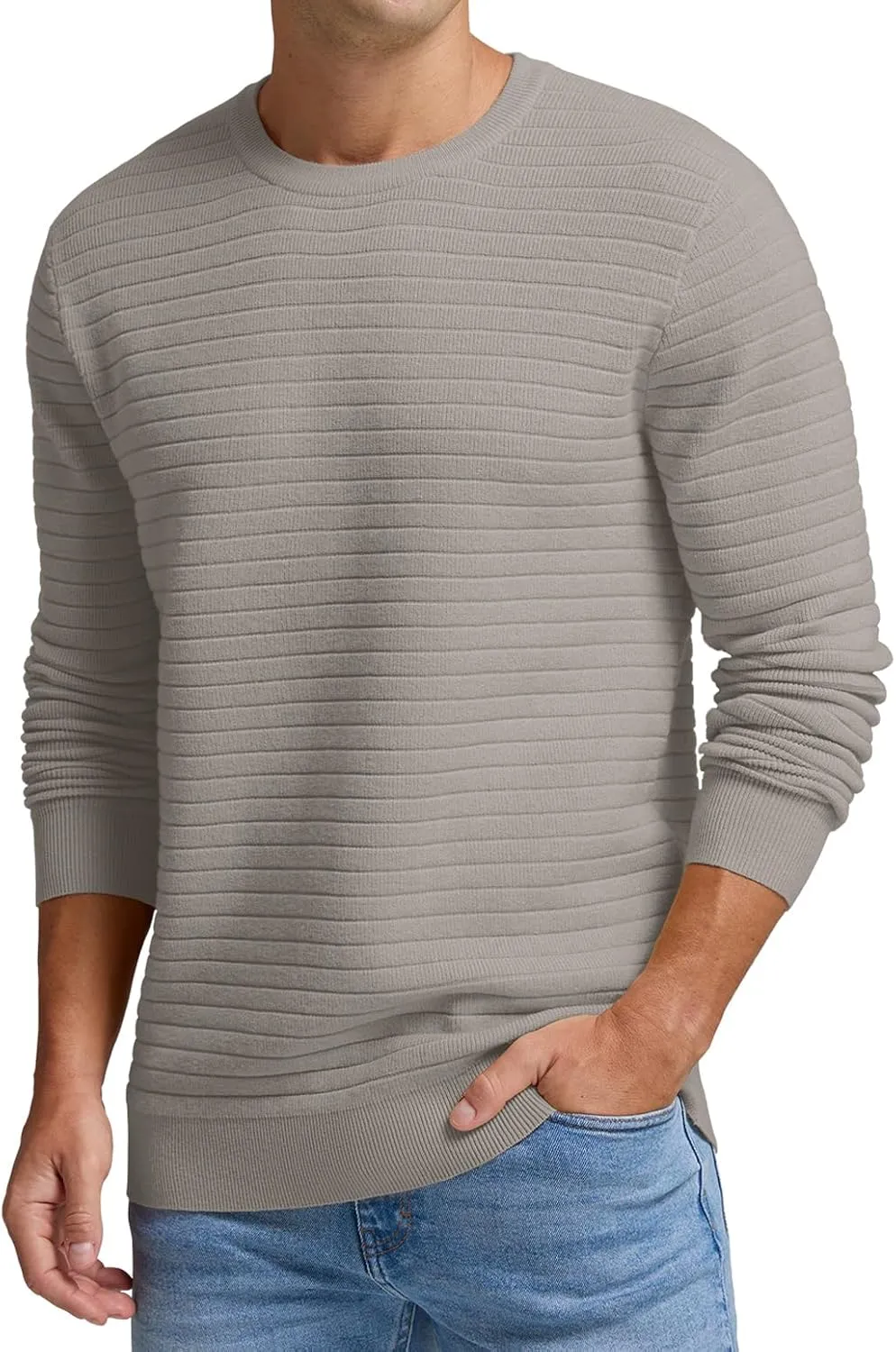 Men's Crewneck Pullover Sweater Solid Knitted Soft Long Sleeve Casual Sweater