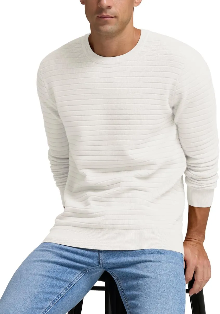 Men's Crewneck Pullover Sweater Solid Knitted Soft Long Sleeve Casual Sweater