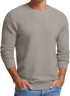 Men's Crewneck Pullover Sweater Solid Knitted Soft Long Sleeve Casual Sweater