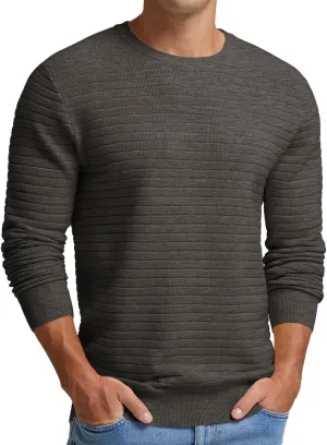 Men's Crewneck Pullover Sweater Solid Knitted Soft Long Sleeve Casual Sweater