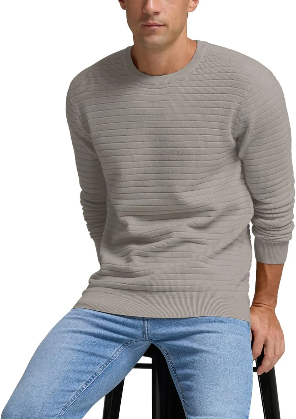 Men's Crewneck Pullover Sweater Solid Knitted Soft Long Sleeve Casual Sweater